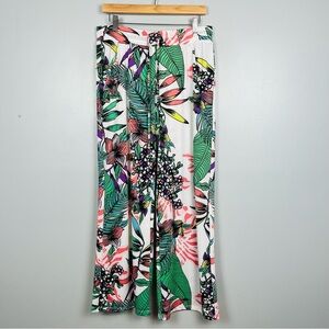 Beach Break poly spandex tropical wide leg pull on drawstring waist pants, large